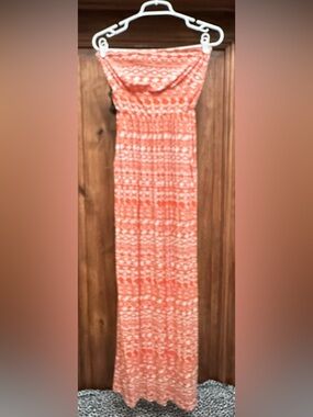 Rachel Kate Coral and White Strapless Printed Maxi Dress